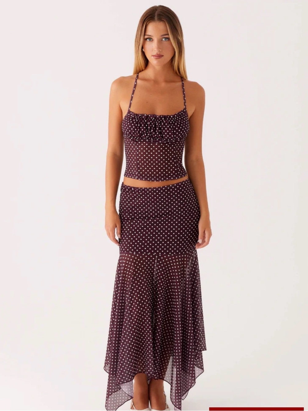 Skirt & Top Peppermayo Burgundy Polka Dot Midi Skirt & Top - Picture 3 of 8